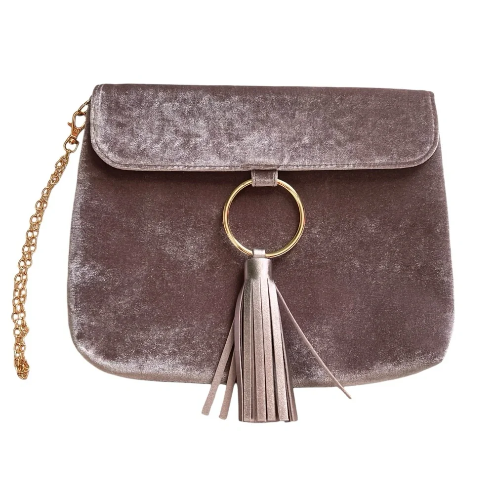 Ion Colors Brilliance Ice Lavender Velvetlike Tassled Clutch Wristlet Chain Prom
